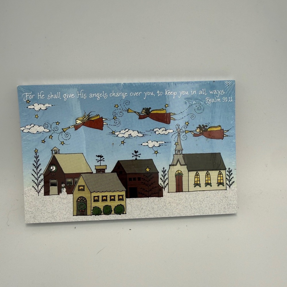 Broadman & Holman 25 Pack Christmas Angels Postcards Psalm 91:11 Winter Village